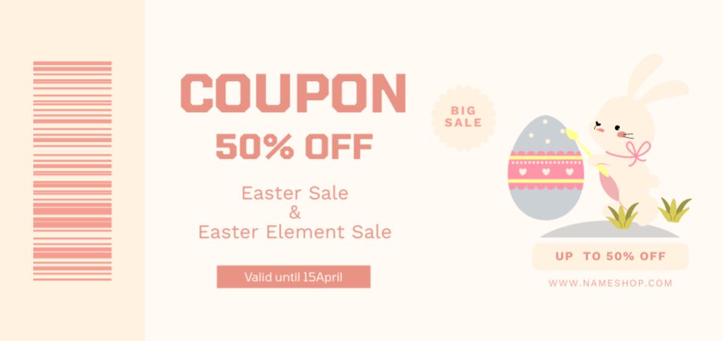 Easter Sale Announcement with Dyed Easter Eggs and Cute Bunny Coupon Din Large Šablona návrhu