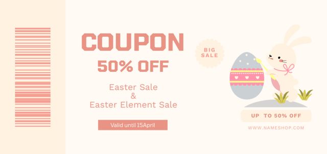 Easter Sale Announcement with Dyed Easter Eggs and Cute Bunny Coupon Din Large Πρότυπο σχεδίασης