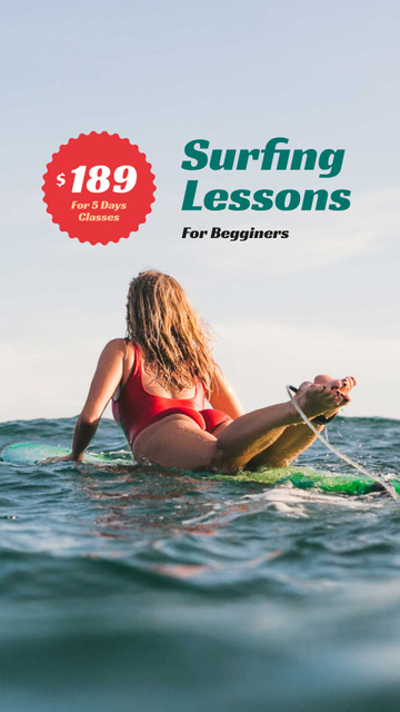 Surfing Guide with Woman on Board Instagram Story Modelo de Design