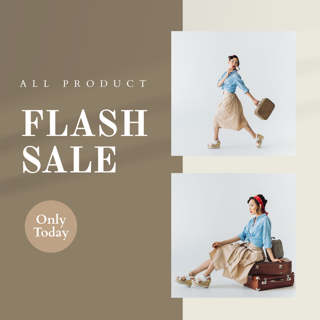 Fashion Sale Ad with Attractive Woman in Retro Outfit Instagram Design Template