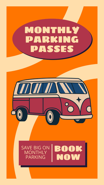 Monthly Parking Pass with Bus Illustration Instagram Story tervezősablon