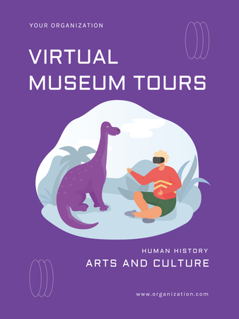 Virtual Museum Tour Announcement with Dinosaur Poster 36x48in – шаблон для дизайну