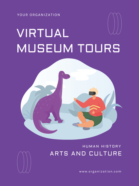 Virtual Museum Tour Announcement with Dinosaur Poster 36x48in Design Template