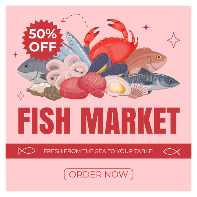 Seafood on Fish Market Offer Instagram AD Design Template