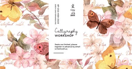 Calligraphy workshop with butterflies painting Facebook AD Design Template