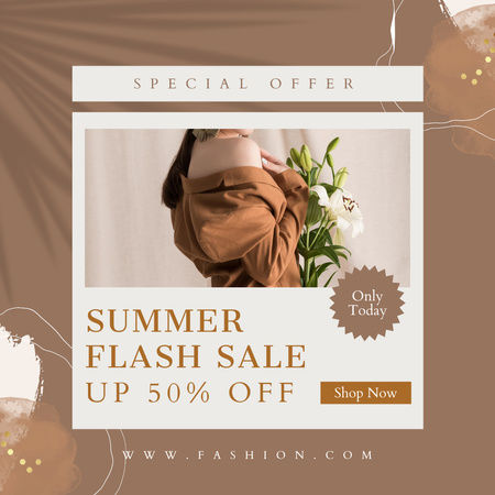 Clothing Sale Ad with Woman Holding Flowers Instagram Design Template