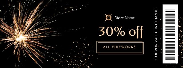 New Year Discount Offer on Bright Fireworks Coupon Design Template