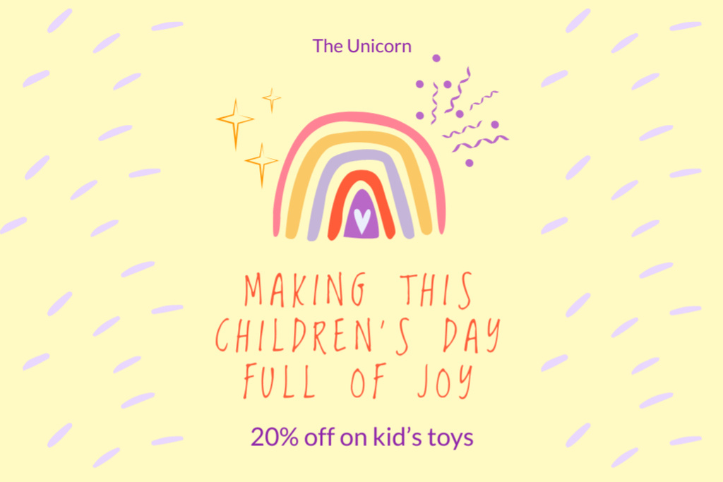 Children's Day Offer with Bright Rainbow in Yellow Postcard 4x6in Design Template