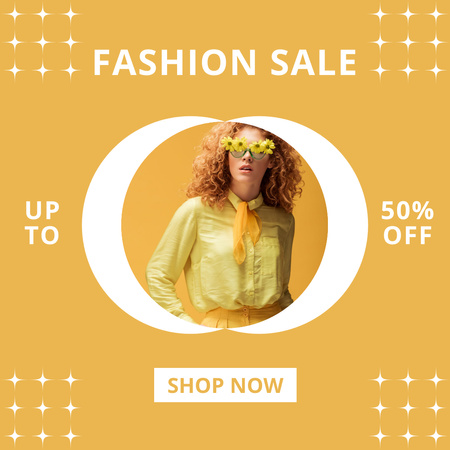 Fashion Sale for Women with Woman in Yellow Outfit Instagram Design Template
