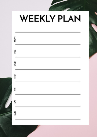 Designvorlage Wochenplan mit grünen Monstera-Blättern für Schedule Planner
