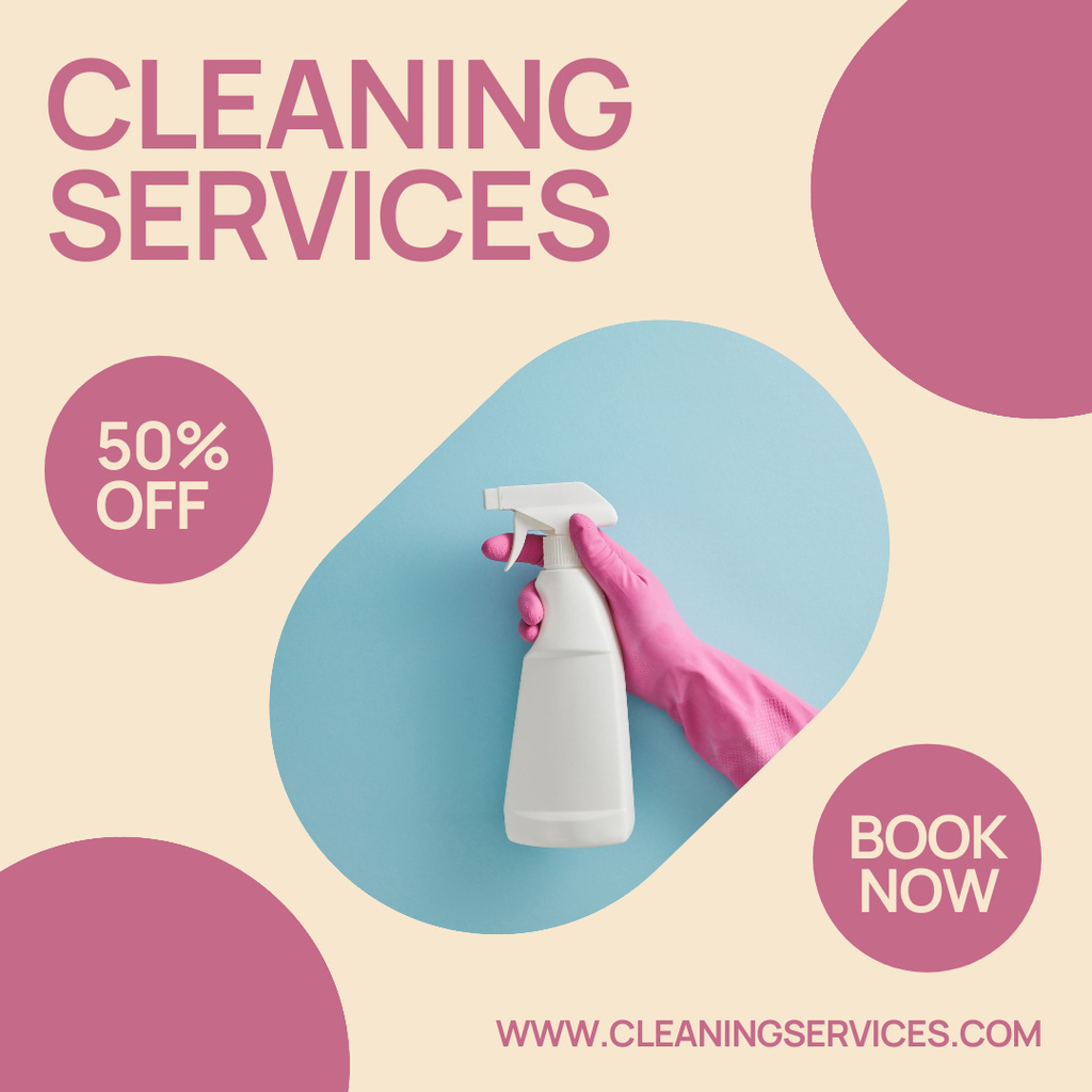 Designvorlage Cleaning Services Offer with Detergent in Hand für Instagram AD