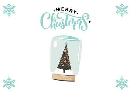 Christmas Wishes with Decorated Tree in Glass Postcard Design Template