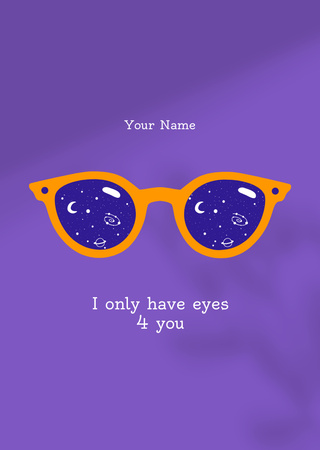 Love Phrase And Glasses With Cosmic Lens Postcard A6 Vertical Design Template