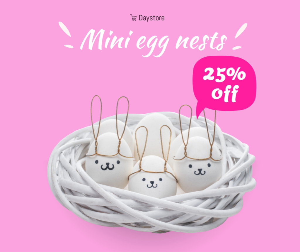Cute Easter Eggs in Nest Facebook Design Template