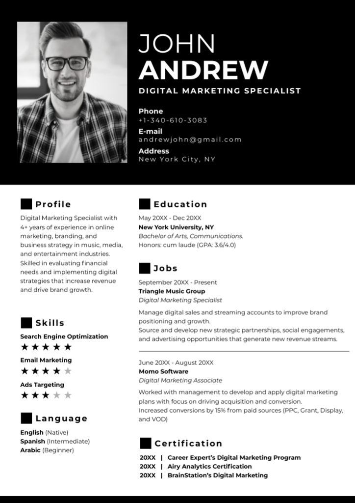 Template di design Digital Marketing Specialist Promotion Resume