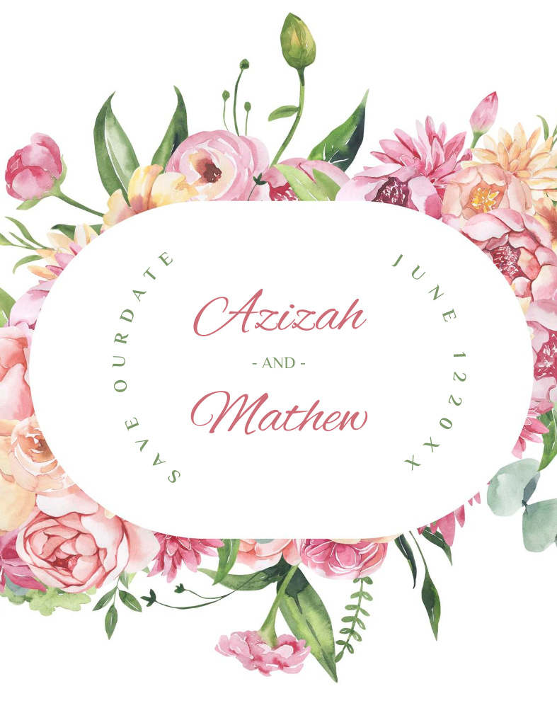 Wedding Announcement in Frame of Pink Flowers Invitation 13.9x10.7cm tervezősablon
