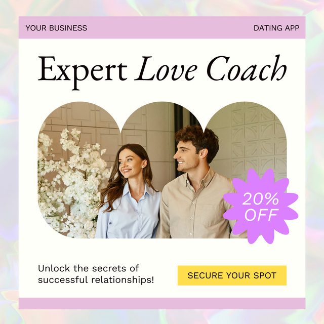 Discount on Expert Love Coach Services for Couples Animated Post Design Template