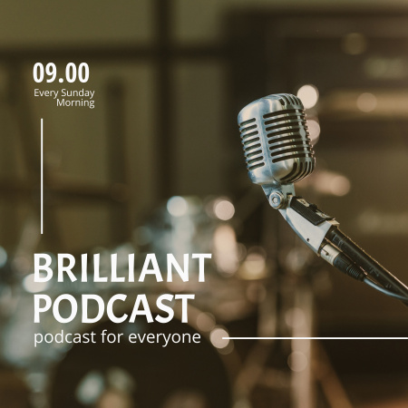 Podcast with a Sparkling Microphone Podcast Cover Design Template
