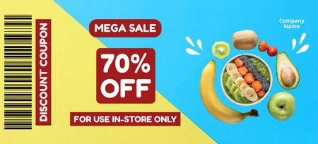Grocery Store Offer of Fresh Fruits with Discount Coupon 3.75x8.25in Design Template