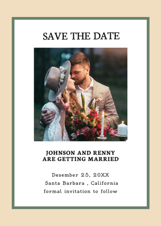 Wedding Announcement with Happy Newlyweds in Park Invitation tervezősablon