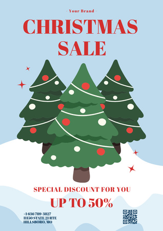 Christmas Sale Cartoon Blue Poster Design Template