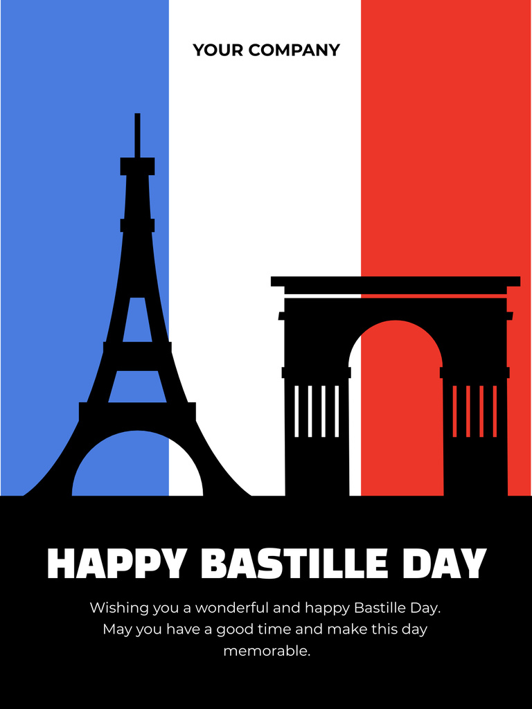 Happy Bastille Day with Silhouettes of Eiffel Tower Poster US Design Template