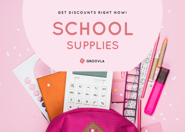 Designvorlage Back to School Sale with Stationery in Backpack für Flyer A6 Horizontal