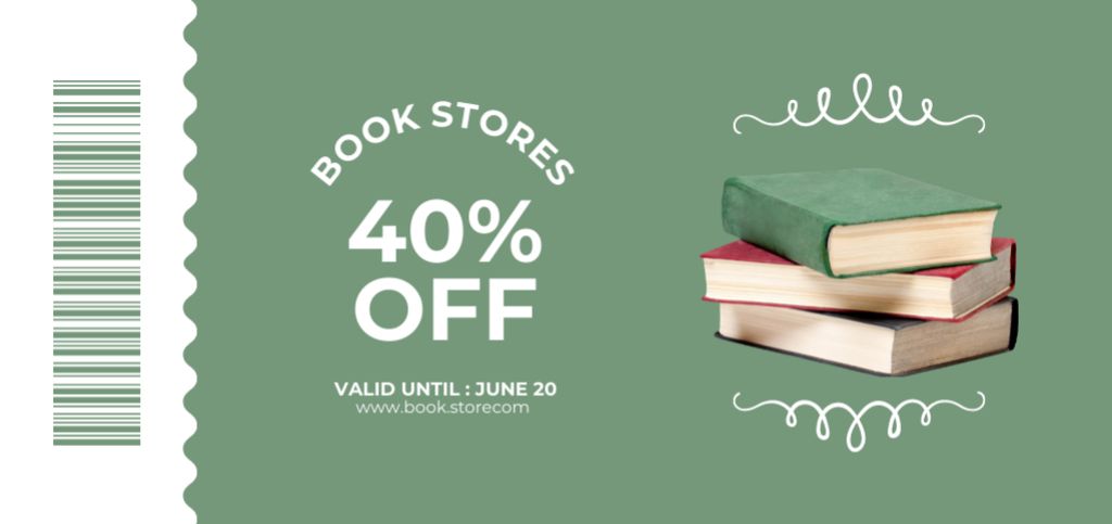 Voucher for Shopping in Bookstore on Green Coupon Din Large Design Template