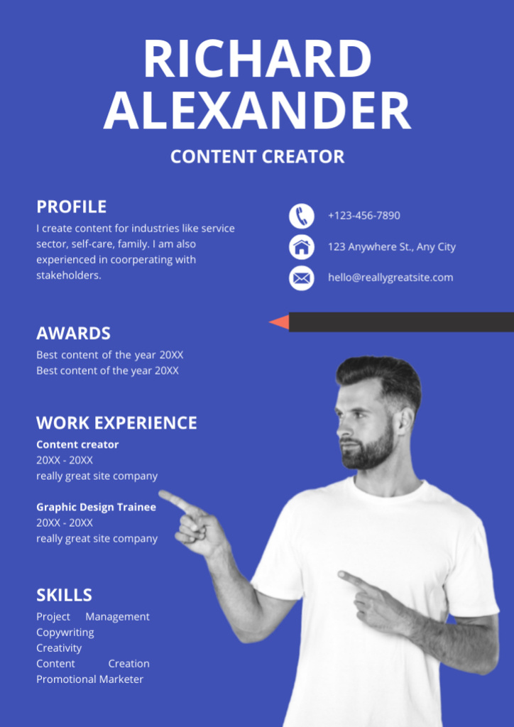 Plantilla de diseño de Content Creator Skills and Experience Resume 