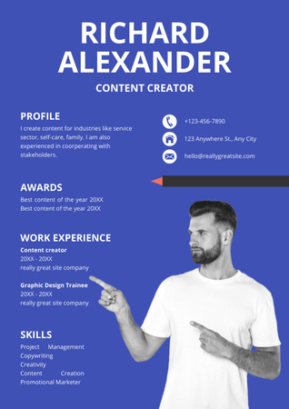 Content Creator Skills and Experience Resume Design Template