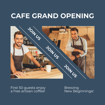 カフェのグランドオープン告知と職人のコーヒーを使ったプロモーション Instagramデザインテンプレート