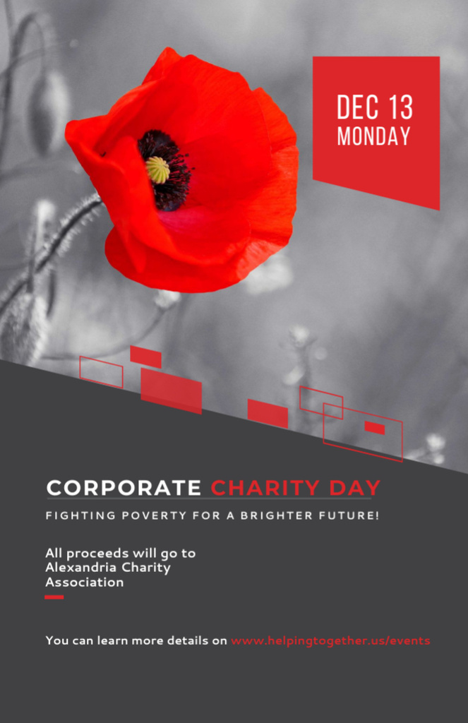 Charity Day Announcement With Poppy Invitation 5.5x8.5in Design Template