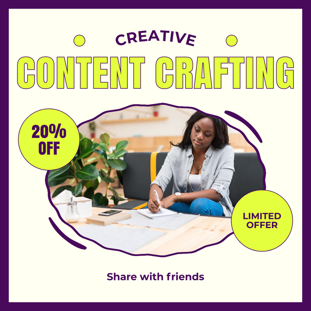 Limited Offer With Discounts For Content Writing & Editing Instagram AD Design Template