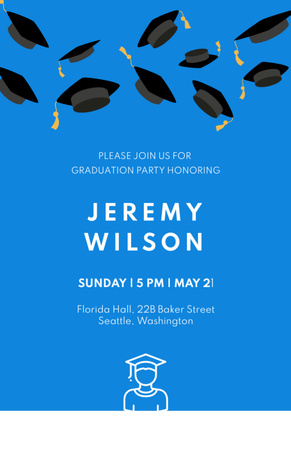 Graduation Party Announcement with Students throwing Hats Invitation 5.5x8.5in Design Template