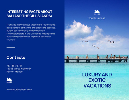 Exotic Vacations Offer with Crystal Blue Water Brochure 8.5x11in Bi-fold Design Template