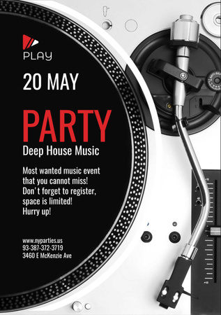 Party Invitation with Vinyl Record Playing Flyer A7 Design Template