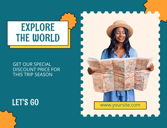 Explore the World with Seasonal Offer from Travel Agency Thank You Card 5.5x4in Horizontal Design Template