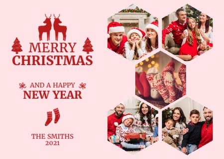 Family celebrating Christmas Holiday Card Design Template