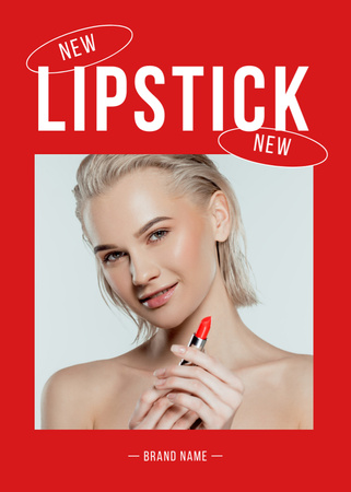 Ontwerpsjabloon van Postcard 5x7in Vertical van Promotie van het merk Bright Red Lipstick