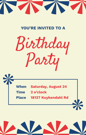 Birthday Party Celebration with Bright Illustration Invitation 4.6x7.2in Design Template