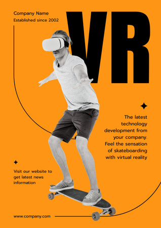 Man in Virtual Reality Glasses on Skate Poster A3 Design Template