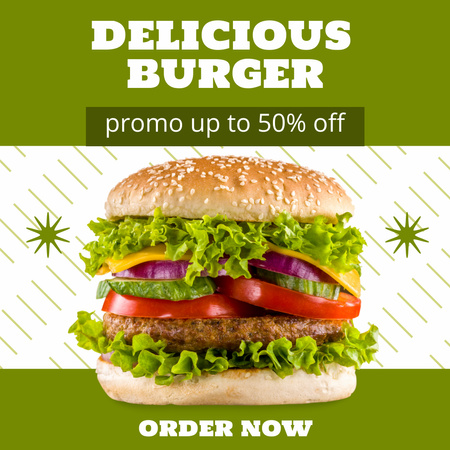 Tasty Burger Offer on Green Background Instagram Design Template