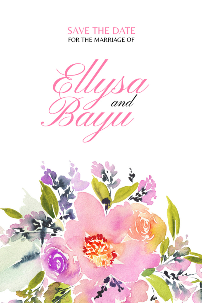Modèle de visuel Wedding Event With Cute Watercolor Bouquet - Postcard 4x6in Vertical