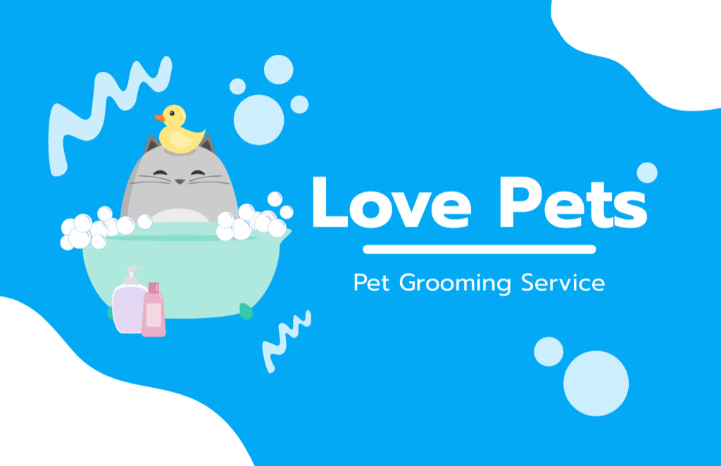Best Grooming Services Ad on Blue Business Card 85x55mm Modelo de Design
