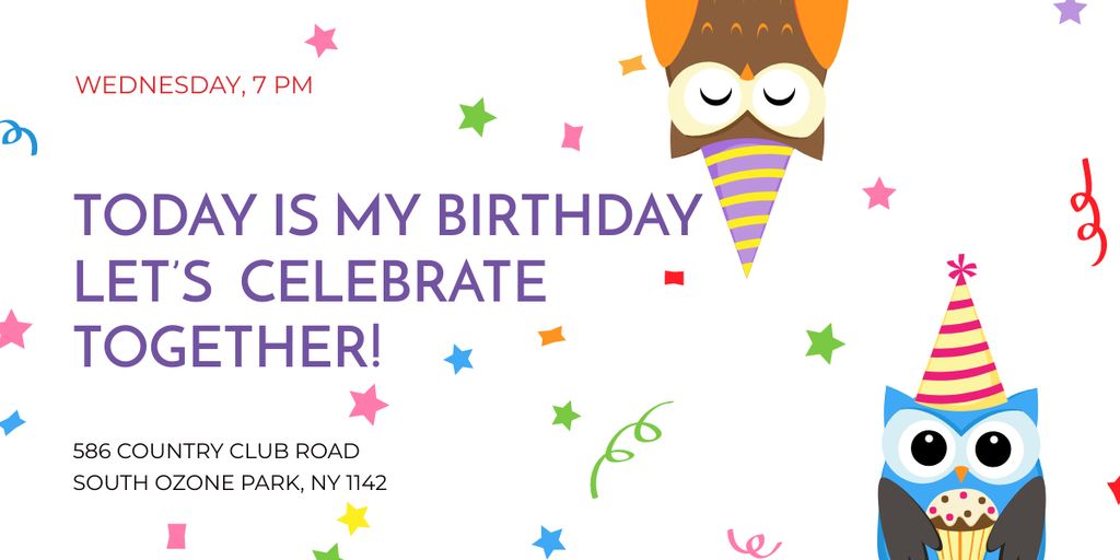Birthday Invitation with Party Owls Image Design Template