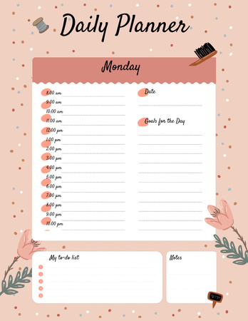 Daily Planner with Home Supplies and Flowers Notepad 8.5x11in Design Template