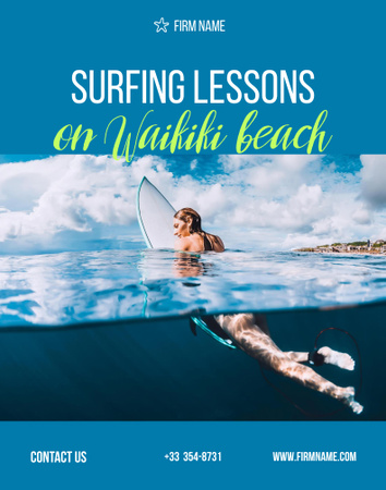 Surfing Lessons Ad Poster 22x28in Design Template