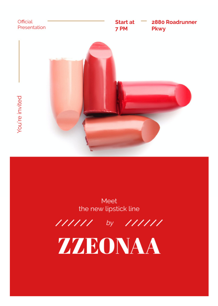 Ontwerpsjabloon van Invitation van Set of Lipstick Pieces for Cosmetics Ad