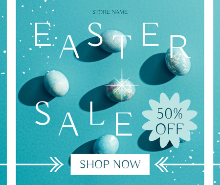 Easter Offer with Blue Easter Eggs on Blue Facebook Design Template