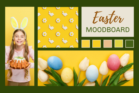 Kollázs a húsvéti ünnepségről Mood Board tervezősablon